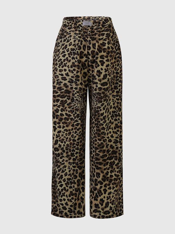 Women's Leopard Print Pocket Straight Leg Sweatpants, Casual Comfy Trousers for Daily Wear, Ladies Bottoms for Fall & Winter