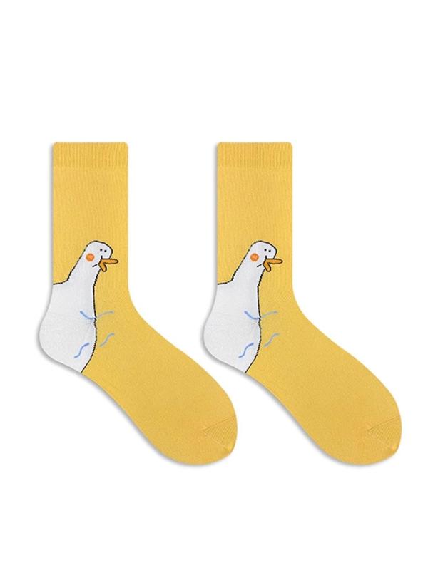 Women's Cartoon Goose Print Crew Socks, Cute Comfy Breathable Mid-calf Socks for Daily Wear, Multipack Knit Socks for All Seasons