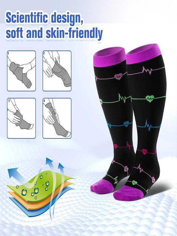 Unisex's Polka Dot & Heart Print Over The Calf Socks, 3 Counts Casual Comfy Breathable Sports Socks for Daily Activities Wear, Unisex Socks for Fall & Winter