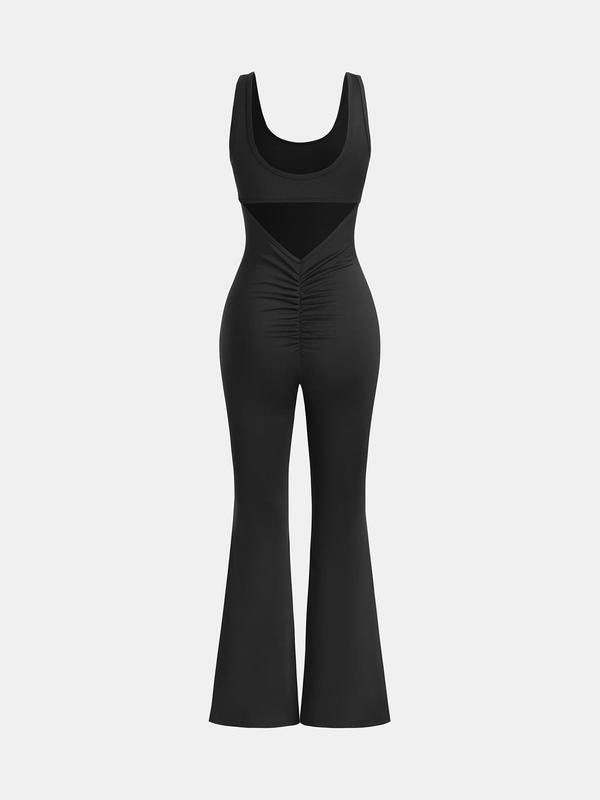 YOZY Women's Solid Cut Out Backless Ruched Jumpsuit, Casual Comfy High Waist Sleeveless Jumpsuit for Daily Wear, Ladies Clothes for All Seasons