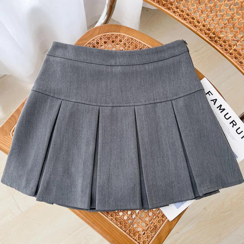 Grey JK Pleated Skirt Women Summer High Waist Solid Preppy Dance Skirts Y2K Korean Slim All-match Mini Skirts New Womenswear Bottom Comfort Palda Basic Minimalist