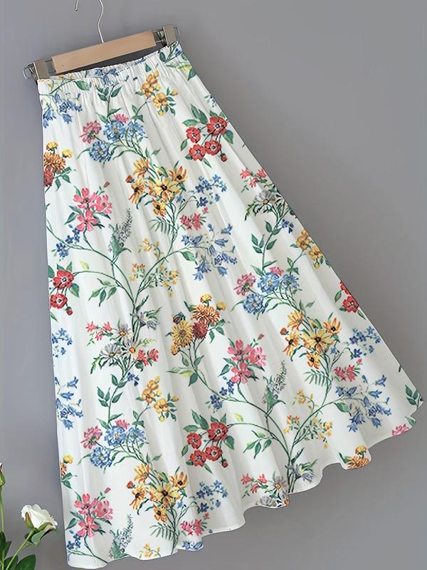 Vintage Women's Floral Print Elastic Waist A Line Skirt, Boho Elegant Skirt for Beach Holiday Vacation, Ladies Summer Clothes