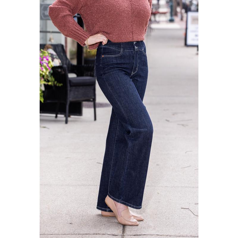 The Belle from Judy Blue: High-Rise Wide Leg Denim Fabric Fit