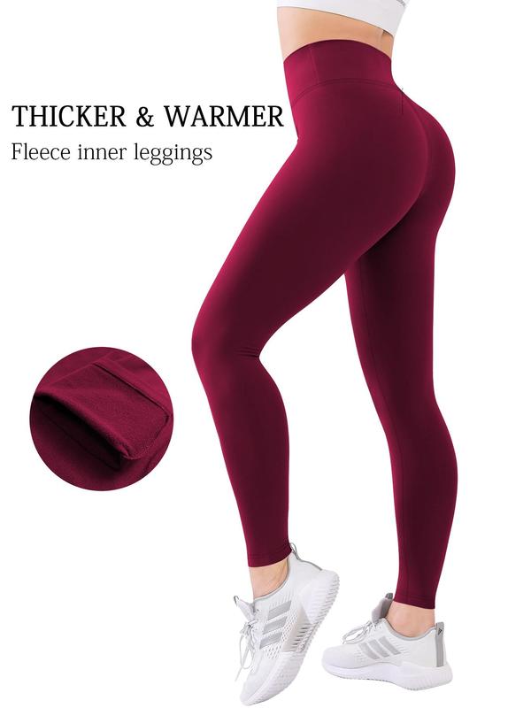 Women's Solid Color High Waist Pocket Warm Leggings, Casual Comfy High Stretch Skinny Pants for Daily Wear, Ladies Fall & Winter Bottoms