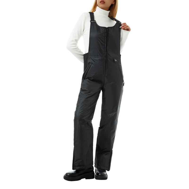 Women's Sleeveless Ski Overalls, Adjustable Shoulder Strap Jumpsuit, Side Pocket Long  Clothes Womenswear Casual