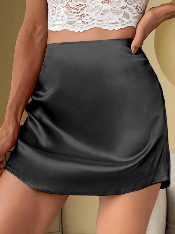 Women's Solid High Waist Satin Skirt, Fashion Casual Zipper Back Short Skirt for Daily Outdoor Wear, Ladies Bottoms for Summer