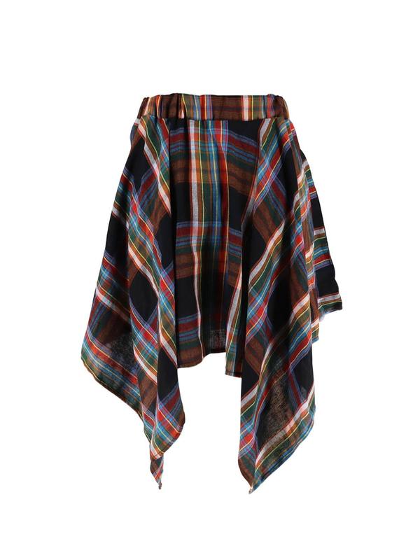 [Plus Size] Plaid Print Asymmetrical Hem Skirt, Casual Knee Length Skirt for Fall & Winter, Women's Bottoms for Daily Wear Womenswear Comfort