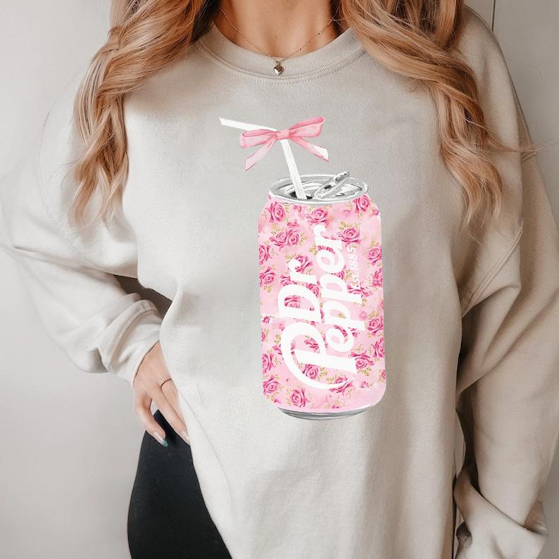 Dr Pepper SweatShirt, Cute Dr Pepper T-Shirt, Floral Dr Pepper Sweatshirt, Dr Pepper Bow Crewneck, Dr Pepper Pink Bow Shirt, Y2K Crewneck, Soda Shirt