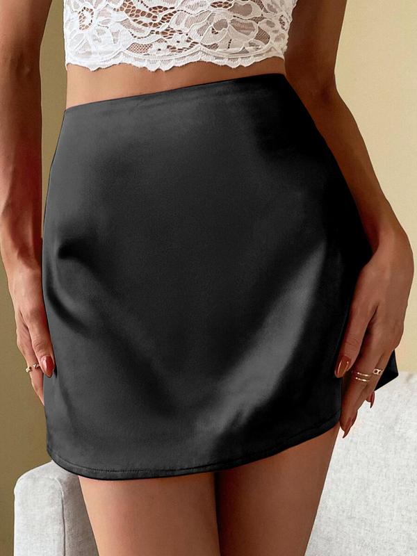 Women's Solid High Waist Satin Skirt, Fashion Casual Zipper Back Short Skirt for Daily Outdoor Wear, Ladies Bottoms for Summer