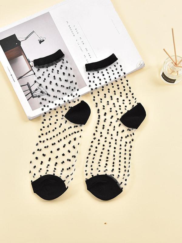 Women's 5 Pairs Contrast Mesh Sheer Crew Socks, Breathable Comfy Socks for Daily Wear, Multipack Knit Socks for All Seasons