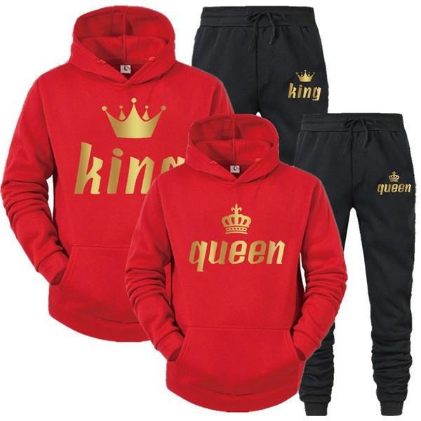 2024 fashion couple sweatshirt set King or Queen printed lover hoodie set King Queen hooded sweatshirt couple pullover men's sweater women's set