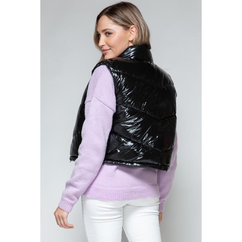 Snobbish Zip Up Turtleneck Shiny Quilted Vest puffer vest warm Women's Lightweight