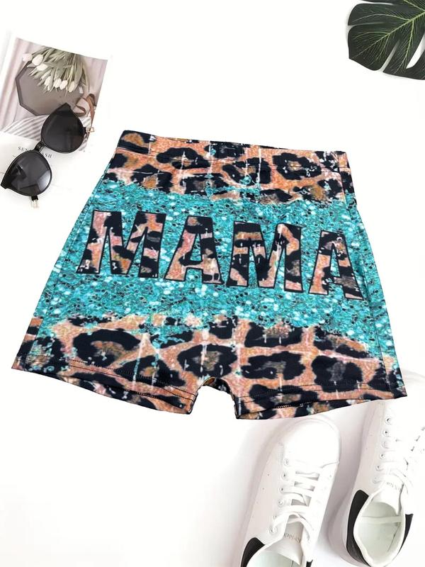 Women's Leopard Print Letter Print Shorts, Casual Comfy Breathable Shorts for Daily Wear, Ladies Bottoms for Summer