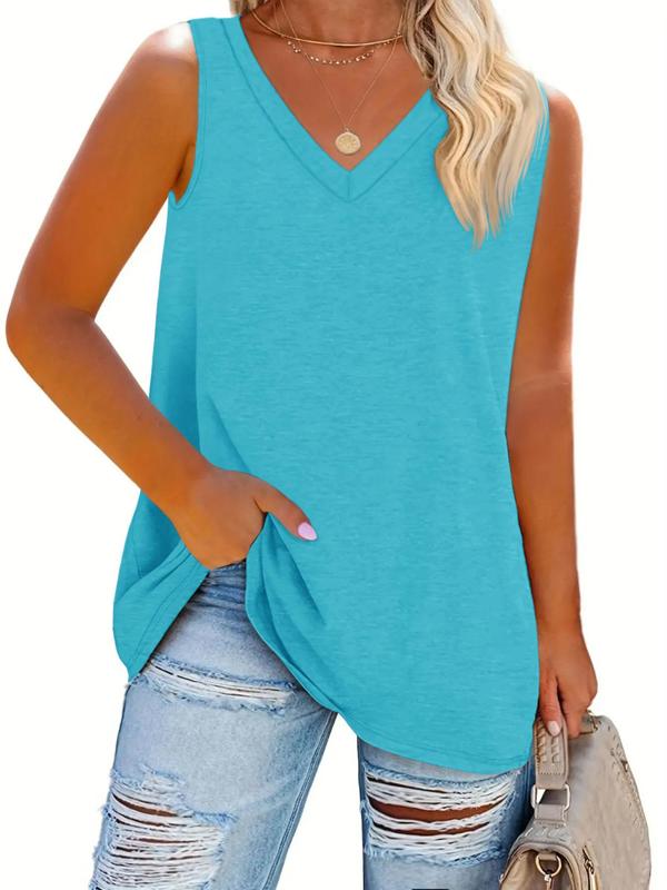  Solid V Neck Tank Top, Tank Tops for Women, Summer Outfits 2024, Casual Sleeveless Top for Summer, Women's Plus Clothing for Daily Wear