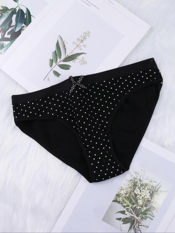 Women's Polka Dot Print Bow Decor Knicker, Korean Wear, Soft Comfy Breathable Panty for Daily Wear, Women's Underwear Bottoms for All Seasons, Panties for Women, Korean Streetwear