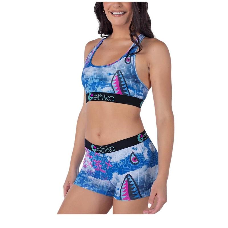 Print Beauty Back Exercise Underwear Bra Set Women's Vest-Style Push up without Steel Ring Sexy Boxer Briefs