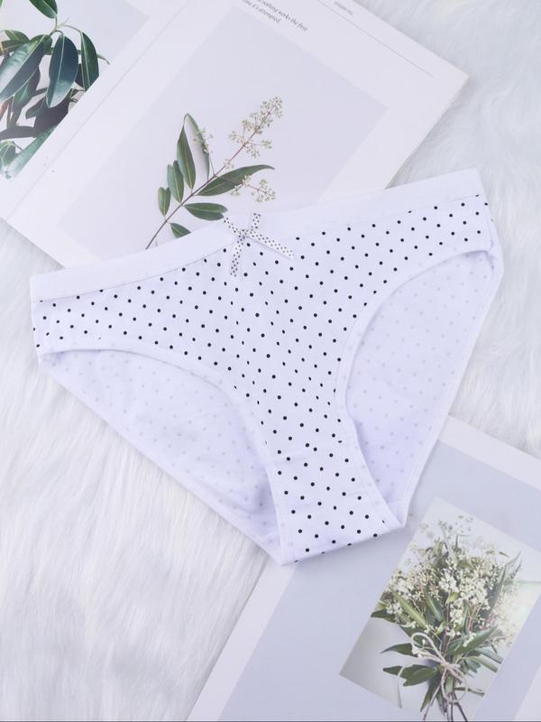 Women's Polka Dot Print Bow Decor Knicker, Korean Wear, Soft Comfy Breathable Panty for Daily Wear, Women's Underwear Bottoms for All Seasons, Panties for Women, Korean Streetwear