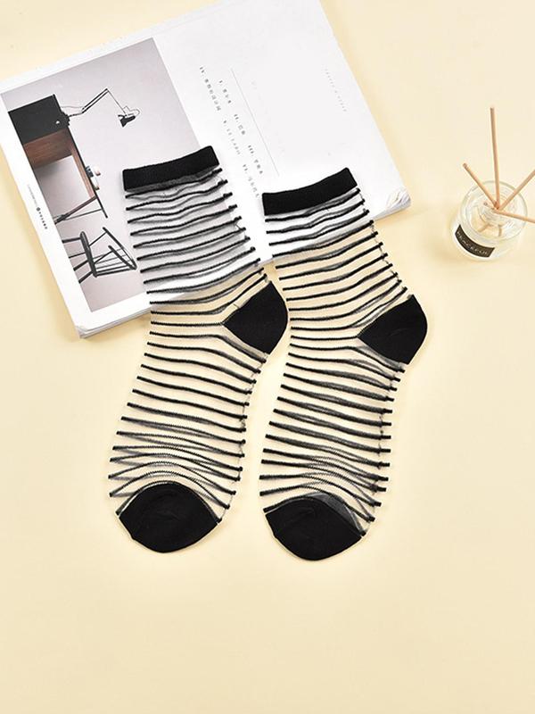 Women's 5 Pairs Contrast Mesh Sheer Crew Socks, Breathable Comfy Socks for Daily Wear, Multipack Knit Socks for All Seasons