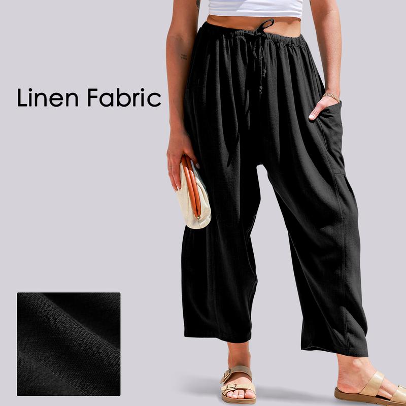 Womens Linen Wide Leg Pants Casual Loose Beach Palazzo Harem Pants with Pockets Bottom Boho Style Summer modest clothing Trouser Basic Womenswear Minimalist