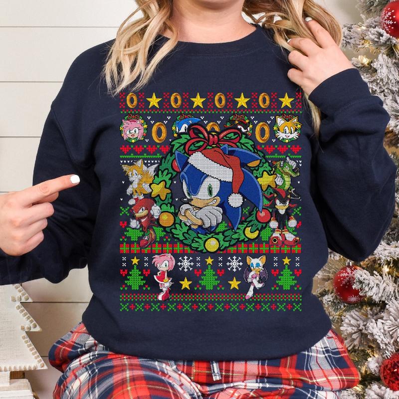 Sonic Christmas The Hedgehog Ugly Christmas Sweatshirt, Sonic Lover The Hedgehog Couple Matching T Shirt, Funny Couples Christmas Shirts, Christmas Matching Tee, Xmas Couple Shirts, Group Christmas Shirt