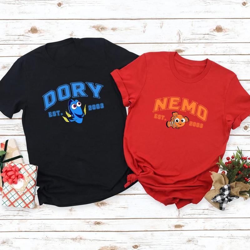 Nemoo and Doryy Print T-shirt, Finding Nemo Shirt, Cartoon Crewneck, Disneyy Couple Shirt, Valentine Day Gift PK411-412