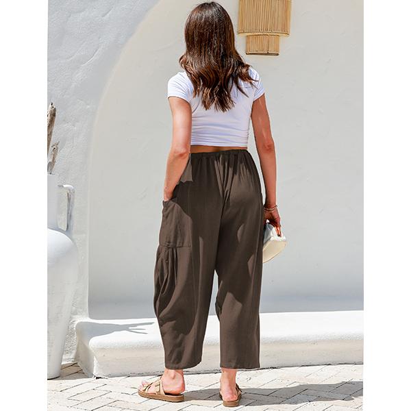 Womens Linen Wide Leg Pants Casual Loose Beach Palazzo Harem Pants with Pockets Bottom Boho Style Summer modest clothing Trouser Basic Womenswear Minimalist