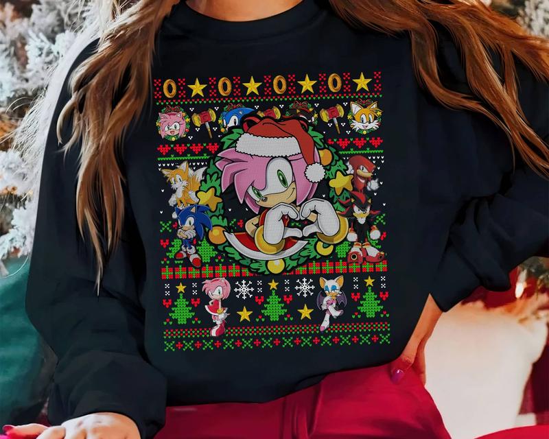 Sonic Christmas The Hedgehog Ugly Christmas Sweatshirt, Sonic Lover The Hedgehog Couple Matching T Shirt, Funny Couples Christmas Shirts, Christmas Matching Tee, Xmas Couple Shirts, Group Christmas Shirt