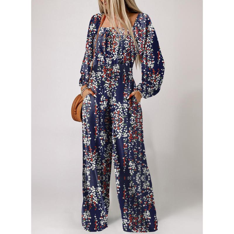 Dokotoo Printed Long Sleeve Jumpsuit Patterned Romper Boho Chic Casual Jumpsuit High Waist Autumn Winter Styles