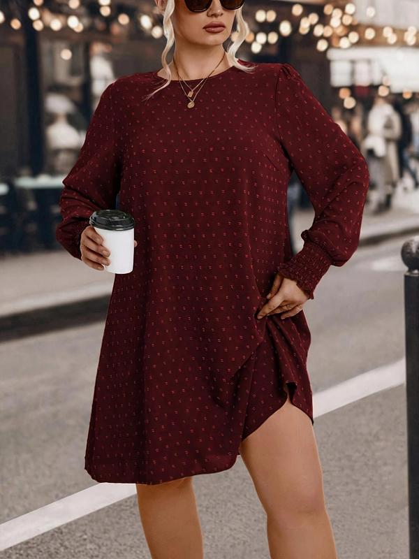  Swiss Dot Print Keyhole Neck Bishop Sleeve Dress, Casual Long Sleeve A Line Dress for Spring & Fall, Women's Clothes for Daily Wear