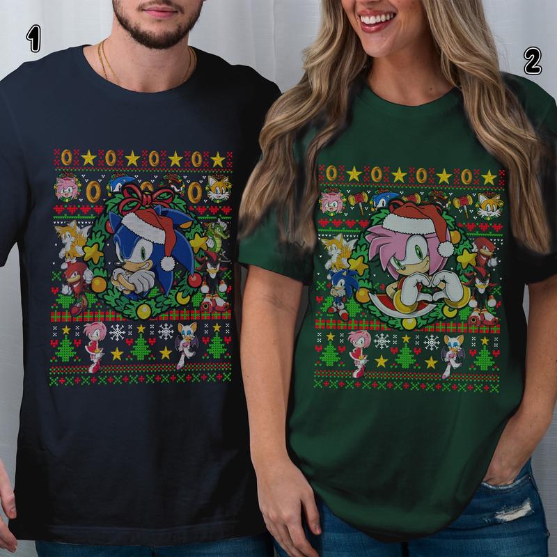 Sonic Christmas The Hedgehog Ugly Christmas Sweatshirt, Sonic Lover The Hedgehog Couple Matching T Shirt, Funny Couples Christmas Shirts, Christmas Matching Tee, Xmas Couple Shirts, Group Christmas Shirt