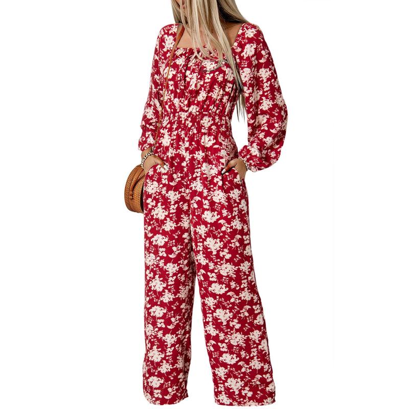 Dokotoo Printed Long Sleeve Jumpsuit Patterned Romper Boho Chic Casual Jumpsuit High Waist Autumn Winter Styles