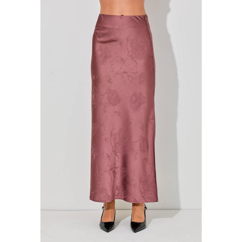 Satin Floral Maxi Skirt