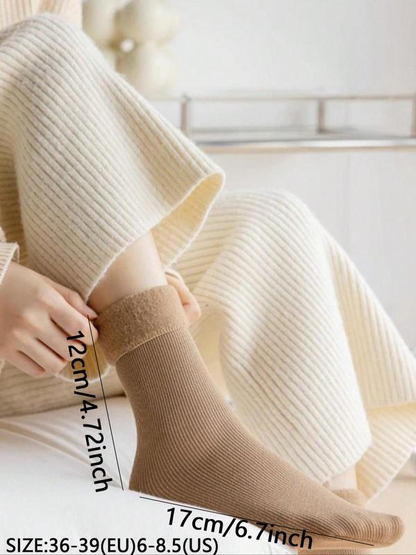 Women's 5 Pairs Solid Fuzzy Crew Socks, Fashion Cozy Warm Mid-calf Socks for Daily Outdoor Wear, Comfort Women Socks for Fall & Winter, Basic Minimalist Womenswear