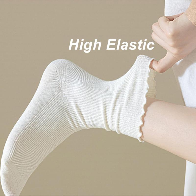 Ruffle Socks, Womens White Ankle Crew Cute Frilly Socks for Women Girls Turn-Cuff Lettuce Socks Size 5 7-9