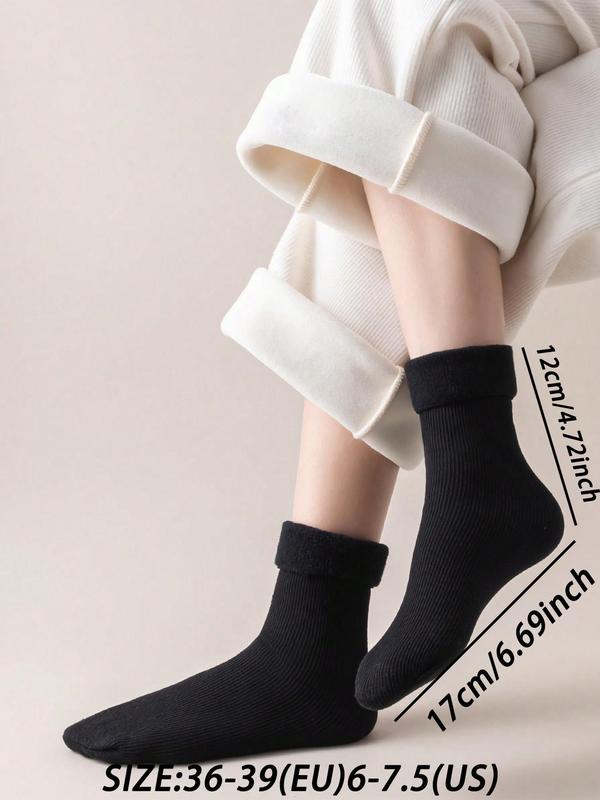 Women's 5 Pairs Solid Fuzzy Crew Socks, Fashion Cozy Warm Mid-calf Socks for Daily Outdoor Wear, Comfort Women Socks for Fall & Winter, Basic Minimalist Womenswear