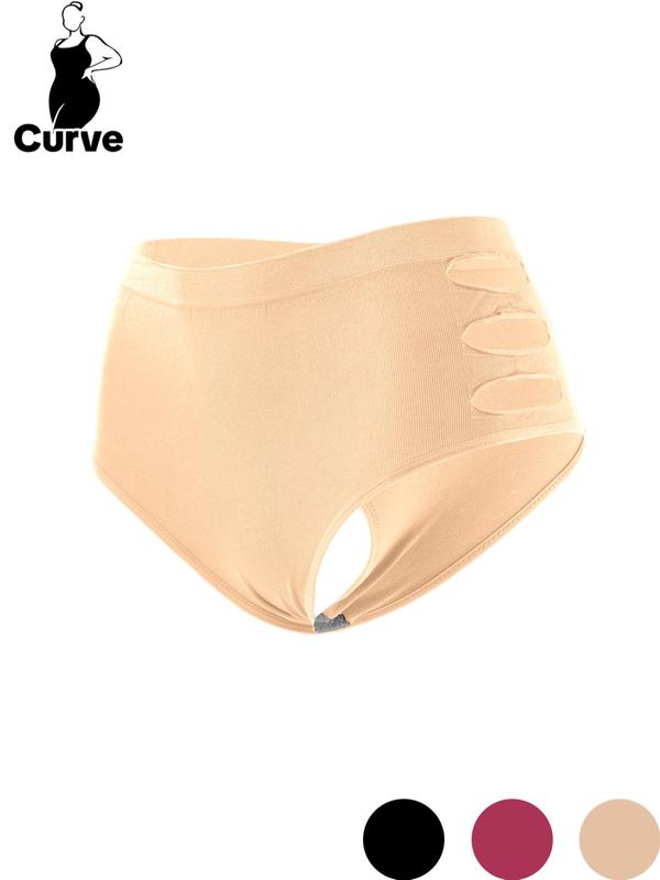 Plus Size Hollow Out Seamless Knicker, Solid Breathable Comfortable Panty for Daily Wear, Women's Underwear for All Seasons