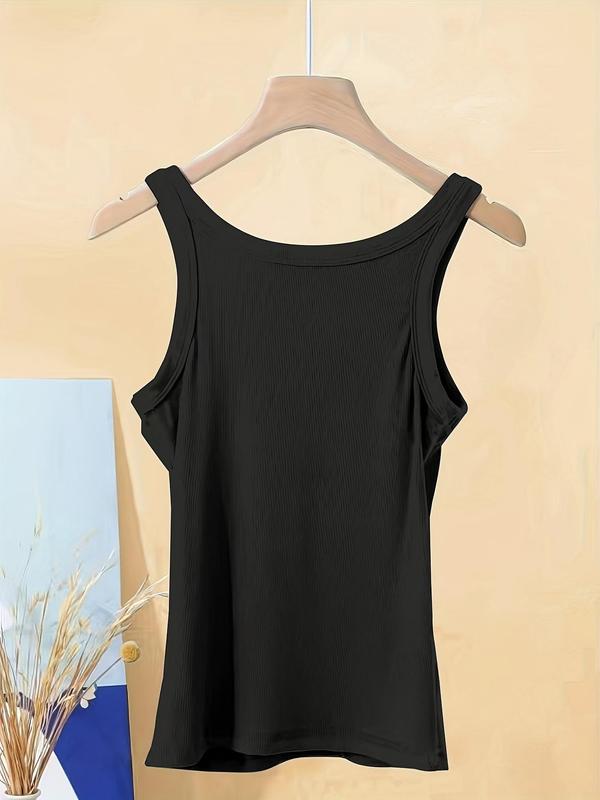 Women's Plain Round Neck Tank Top, Minimalist Simple Casual Sleeveless Top for Summer, Ladies Clothes for Daily Wear