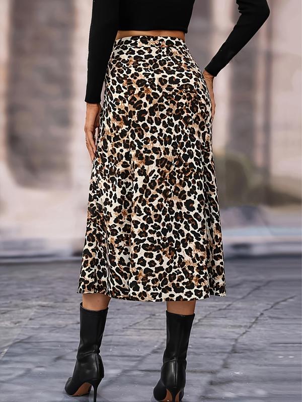 Women's Leopard Print High Waist A Line Skirt, Casual Fashion Midi Skirt for Daily Outdoor Wear, Women's Bottoms for Spring & Fall