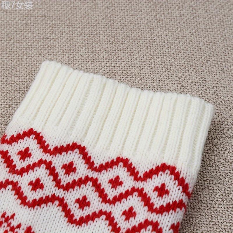 Cozy Christmas Reindeer Over-the-Knee Socks for Women - Elegant Acrylic Knit, Embroidered Detail, Warm & Stylish Winter Stockings Fabric Womenswear