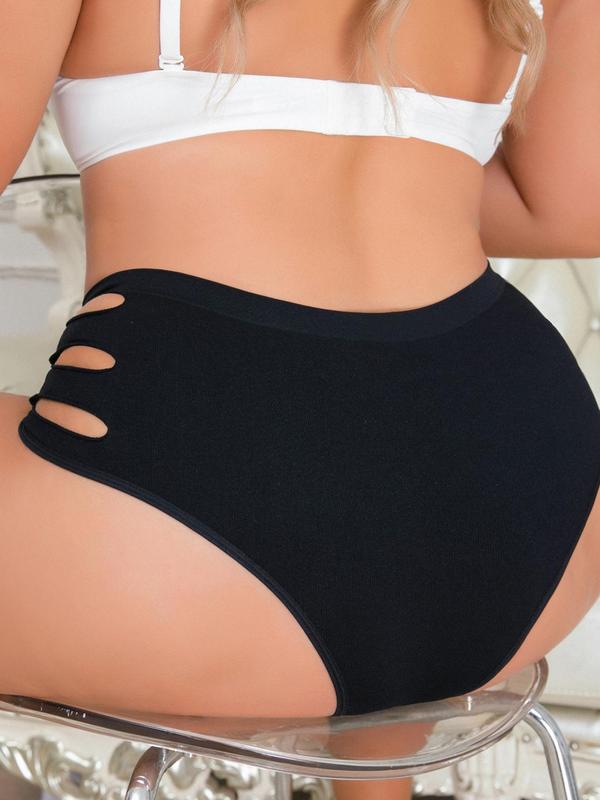 Plus Size Hollow Out Seamless Knicker, Solid Breathable Comfortable Panty for Daily Wear, Women's Underwear for All Seasons